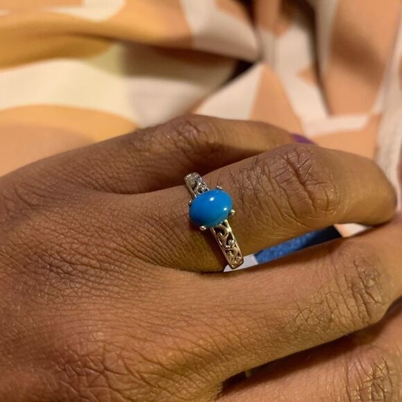 Ceruleite Sterling Silver Platinum Ring-8 - Picture 2 of 10